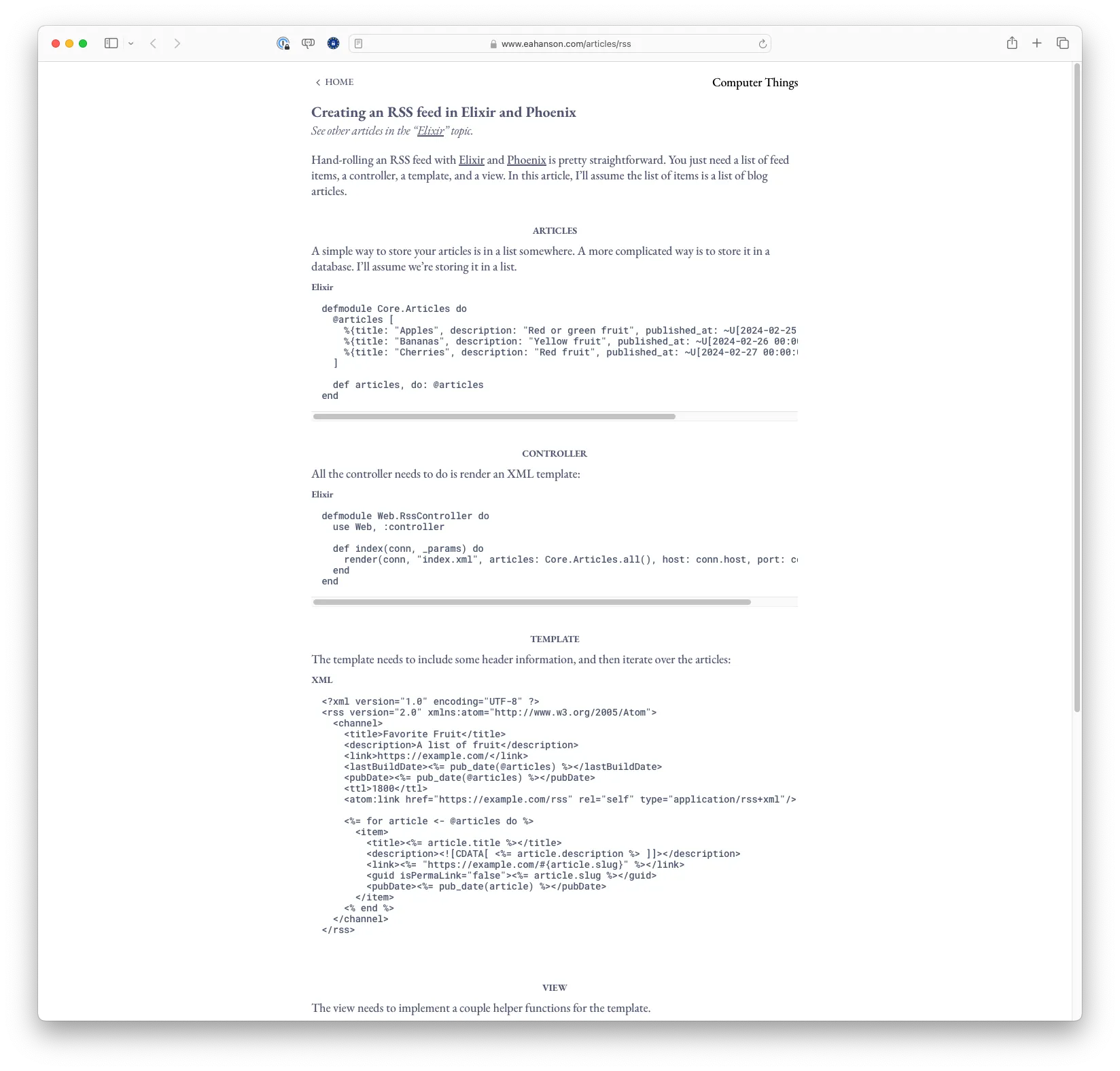 Creating an RSS feed in Elixir and Phoenix