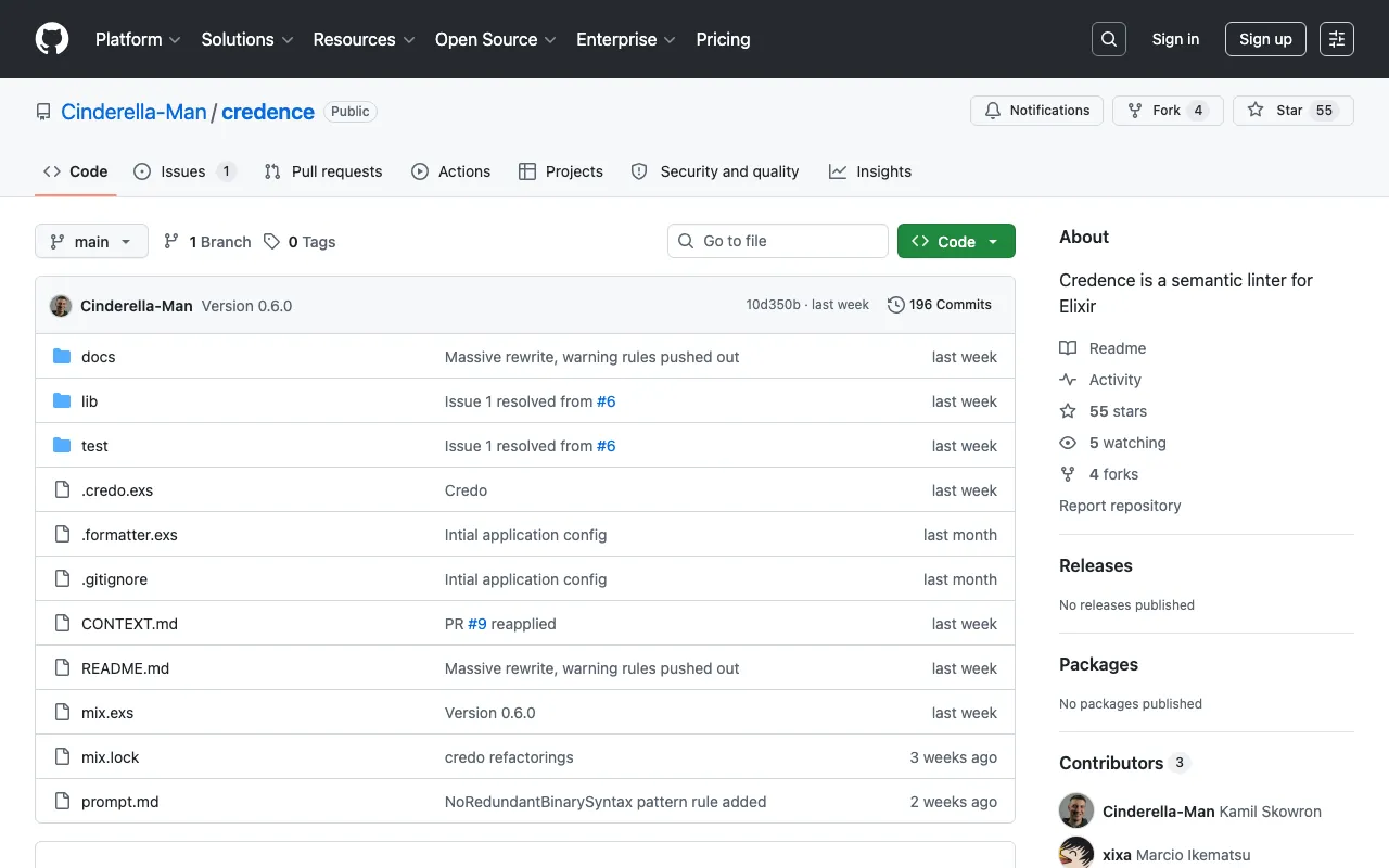 GitHub - Cinderella-Man/credence: Credence is a semantic linter for Elixir · GitHub