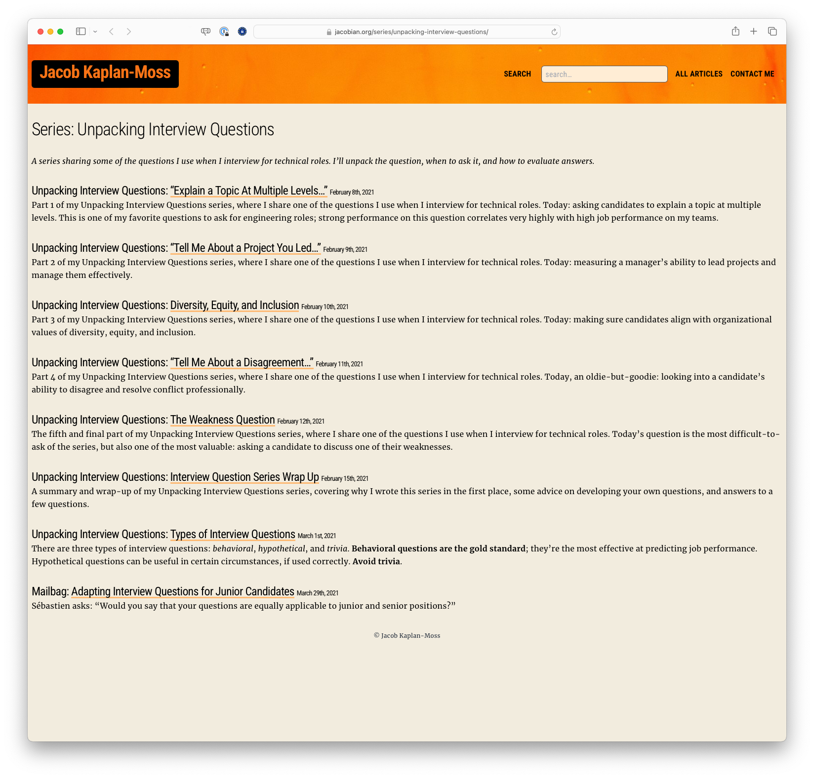 Unpacking Interview Questions by Jacob Kaplan-Moss