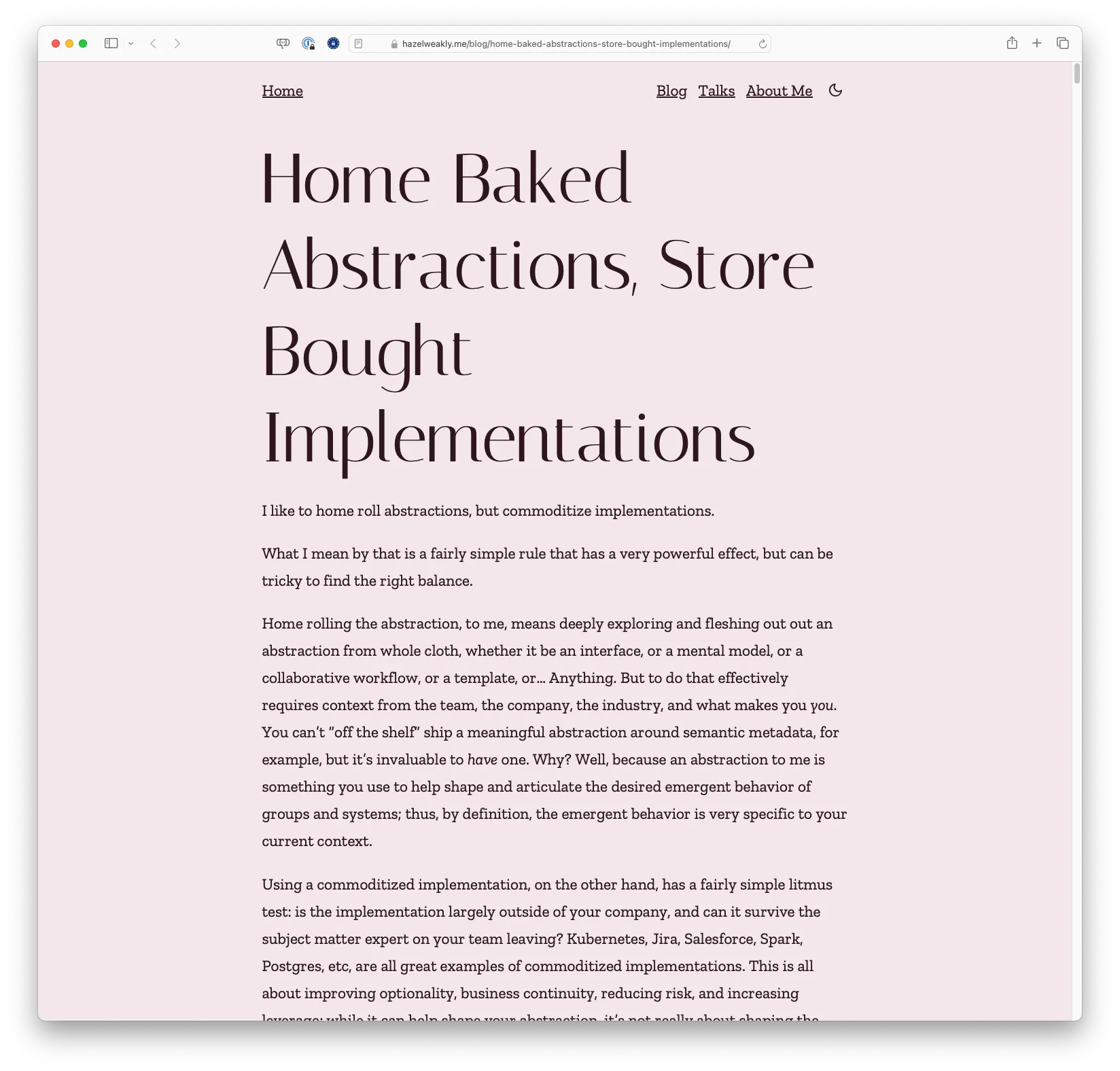Home Baked Abstractions, Store Bought Implementations