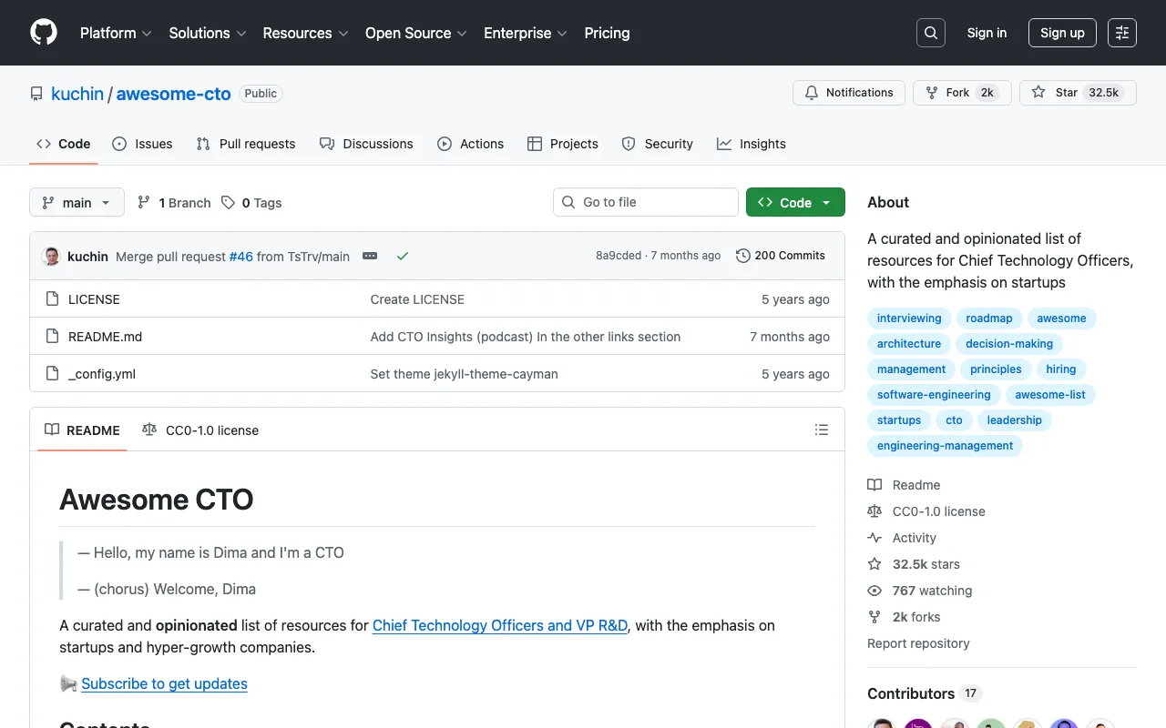 kuchin/awesome-cto: A curated and opinionated list of resources for CTOs
