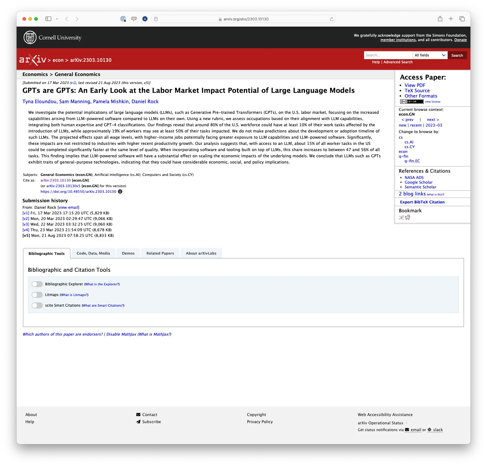 GPTs are GPTs: An Early Look at the Labor Market Impact Potential of Large Language Models