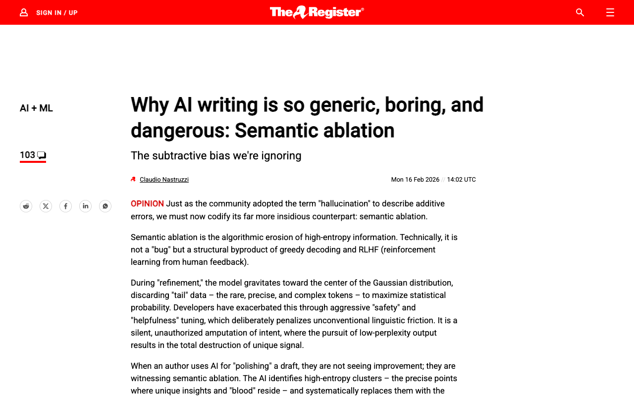 Semantic ablation: Why AI writing is boring and dangerous • The Register