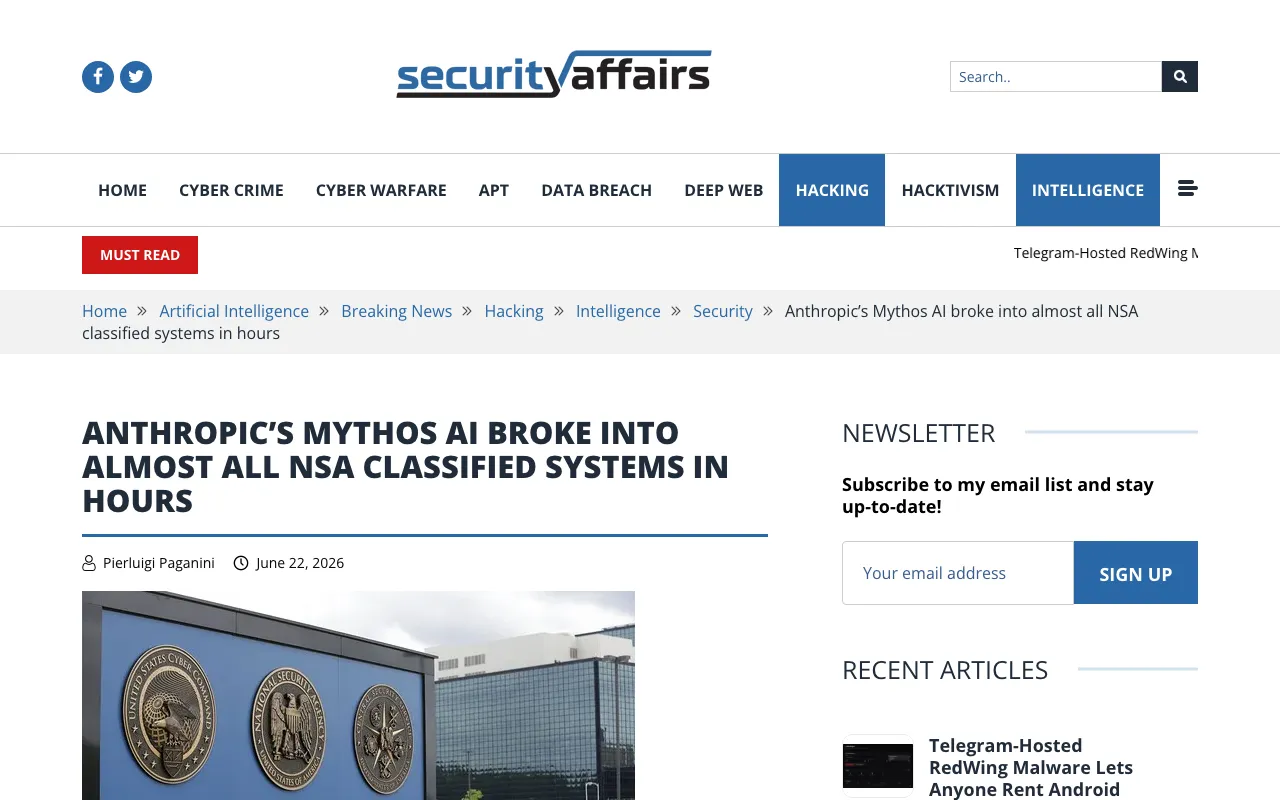 Anthropic's Mythos AI broke into almost all NSA classified systems in hours