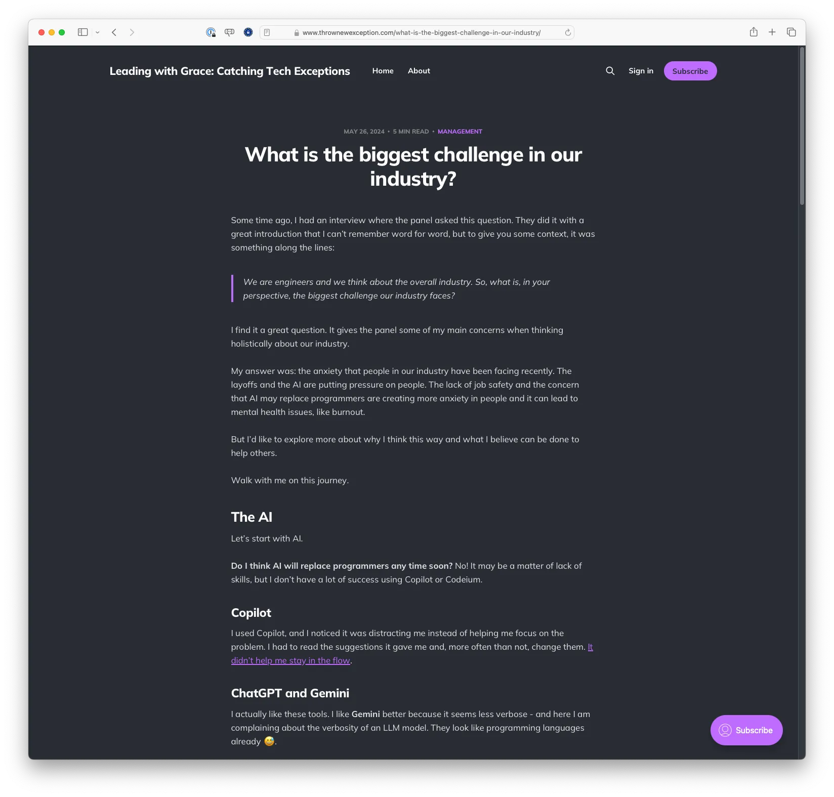 What is the biggest challenge in our industry? (thrownewexception.com)