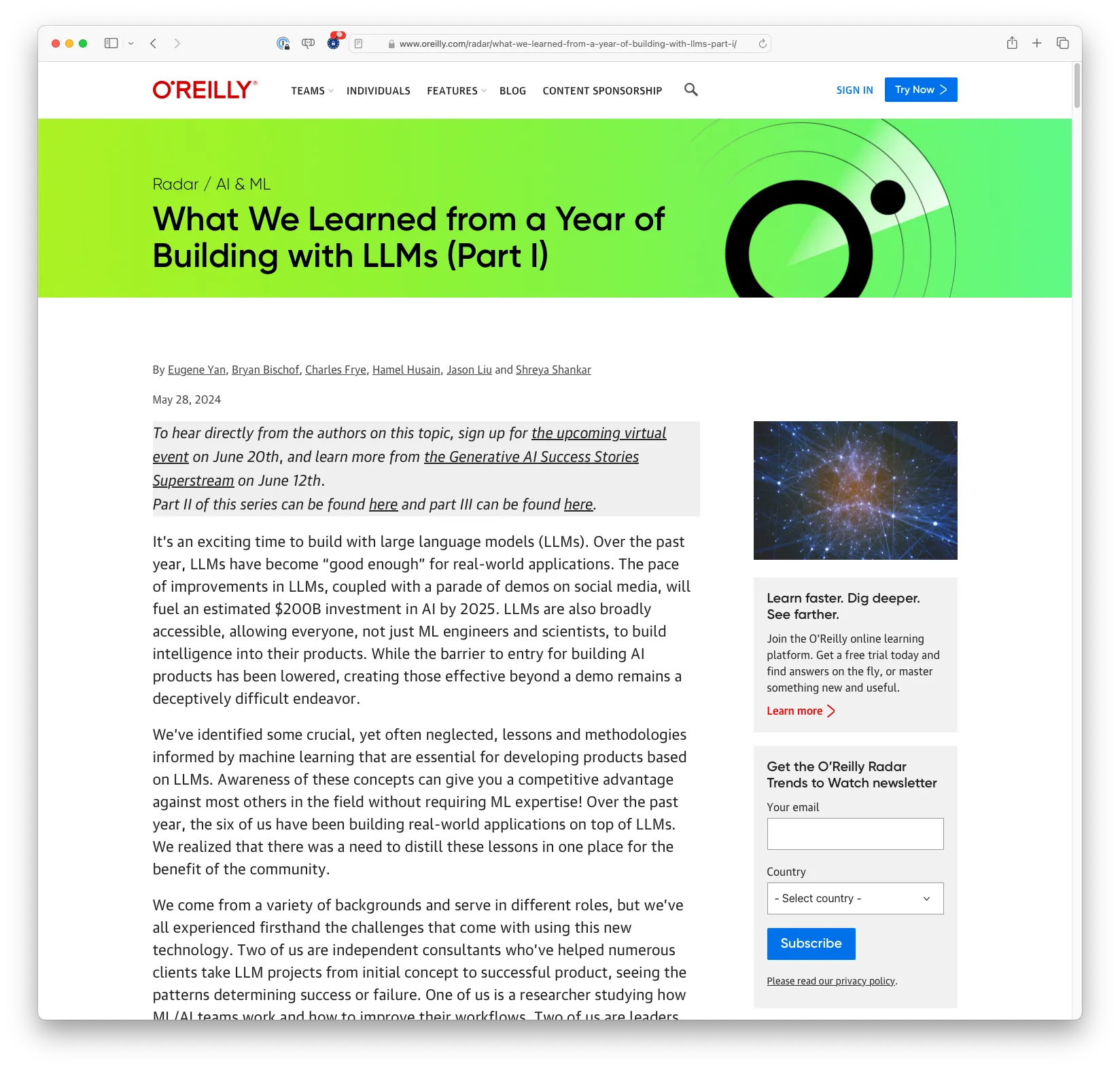 What We Learned from a Year of Building with LLMs (Part I) (oreilly.com)