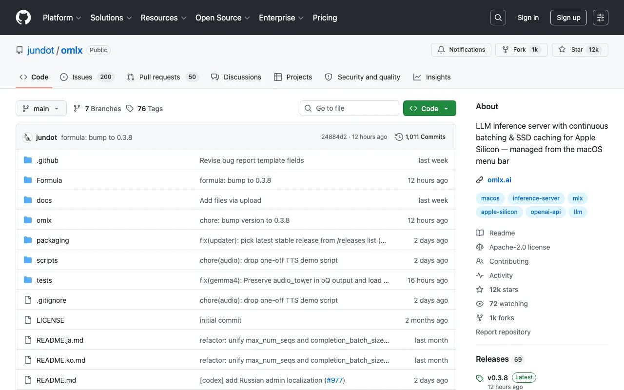 GitHub - jundot/omlx: LLM inference server with continuous batching & SSD caching for Apple Silicon — managed from the macOS menu bar · GitHub